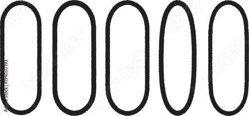 Set of five elongated black oval frames with varied grunge textures on transparent background