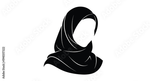 Elegant woman wearing a hijab a striking black silhouette
