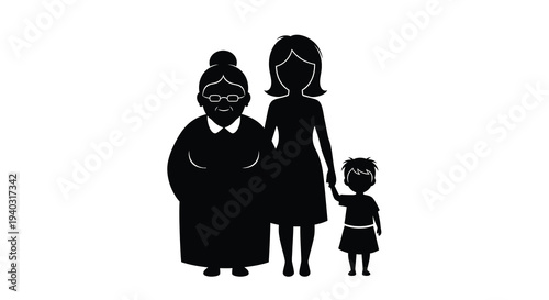 Three generation women grandmother mother and child in silhouette