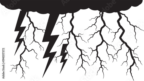 Thunderstorm lightning strikes from heavy clouds background design for electricity power and weather phenomenon concept