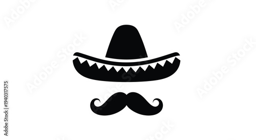 A black silhouette of a sombrero mustache and facial hair silhouette