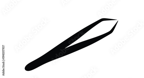 A black silhouette of angled tweezers against a white background silhouette