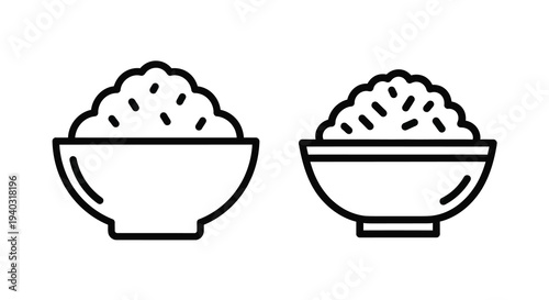 Two bowls of rice depicted in a simple black outline silhouette