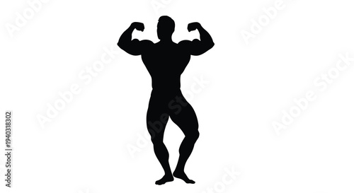 Muscular man flexing arms in a dark dramatic silhouette