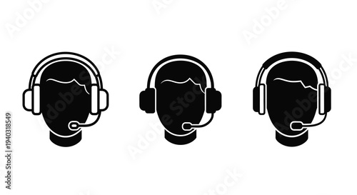 Three customer service representatives with headsets a striking silhouette