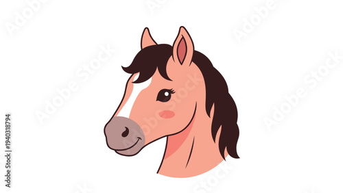 Side profile illustration of a friendly horse head with a brown mane and white patch on its face against a clean white background.