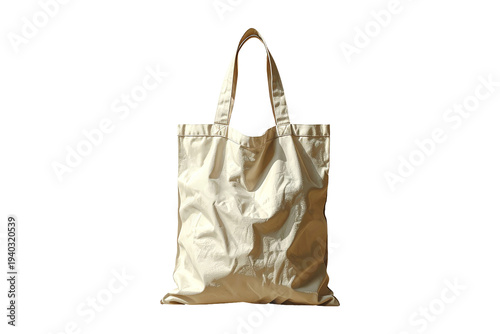 Reusable canvas tote bag isolated PNG, natural fabric folds on transparent background