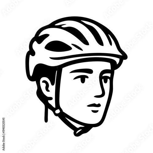 Logo club ciclista. Dibujo con líneas de la cabeza de un hombre con casco ciclista. Icono equipo de protección de ciclismo 
