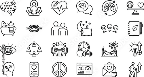 Set of line icons for wellness, mindfulness and business concepts vector