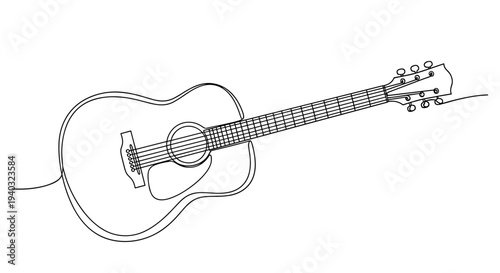 Acoustic guitar drawn in a continuous line art style on a white background
