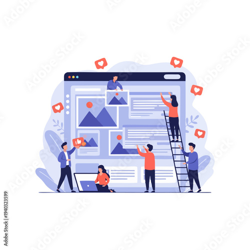 Content creation and management team working on a website interface.