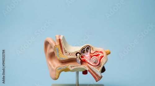 Wallpaper Mural Detailed cross section model of the human ear anatomy displays the outer, middle, and inner ear structures isolated on a plain backdrop. Torontodigital.ca