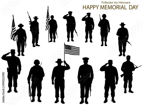 Memorial day tribute with silhouettes of soldiers