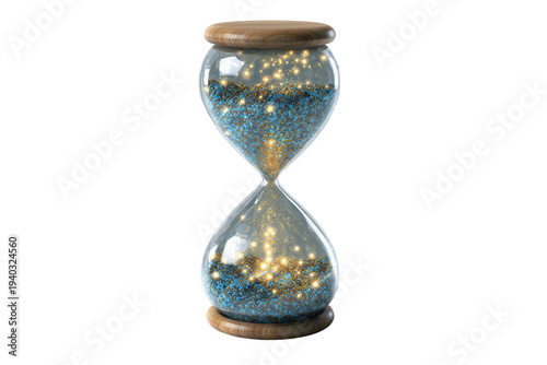 Fantasy Hourglass with Glowing Sand Effect isolated on transparent background