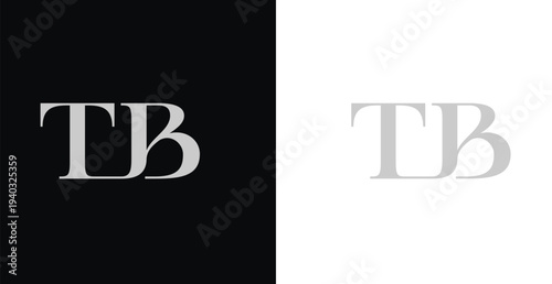 Elegant TB serif monogram logo in black and white luxury style