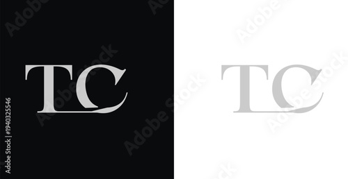 Elegant TC serif monogram logo in black and white luxury style