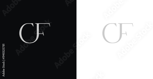Elegant CF serif monogram logo in black and white luxury style