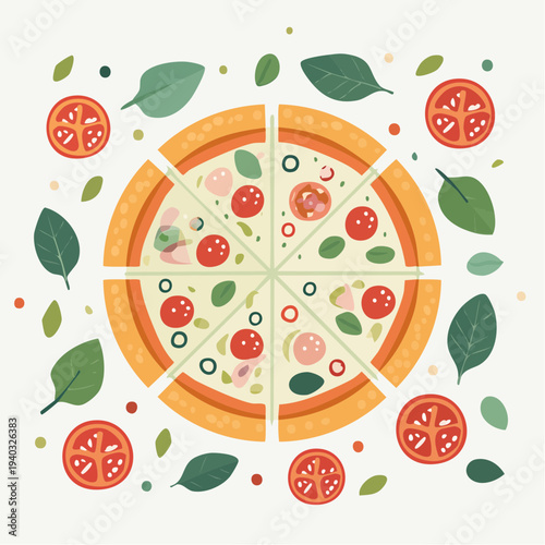 モッツァレラチーズとバジルのナポリピザのクローズアップ