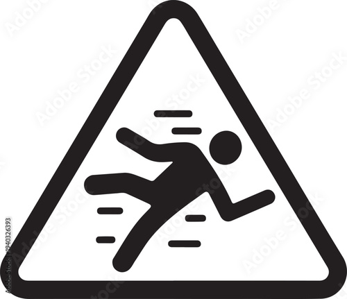 Pedestrian crossing warning sign with running figure inside triangular border Vector