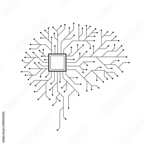 Artificial intelligence digital brain icon isolated on white background. Human brain processor circuit and cybernetic brain. Icon element for application and web. Vector illustration.
