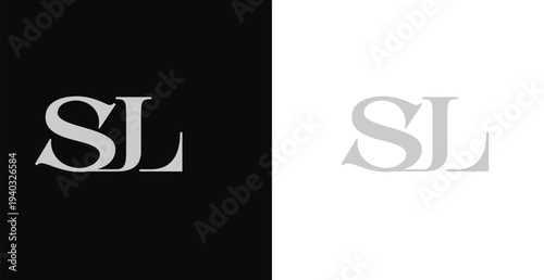 Elegant SL serif monogram logo in black and white luxury style