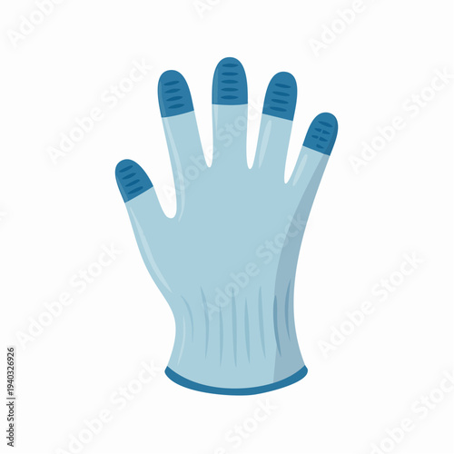 An illustrated blue protective glove with finger tips and cuff details shown from a front view