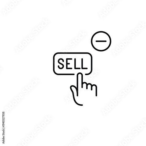 Sell button and minus. Market unavailable, transaction ended. Pixel perfect, editable stroke vector icon