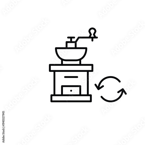 Coffee grinder and renew arrows. Menu brew refresh, cafe renewal. Pixel perfect, editable stroke vector icon