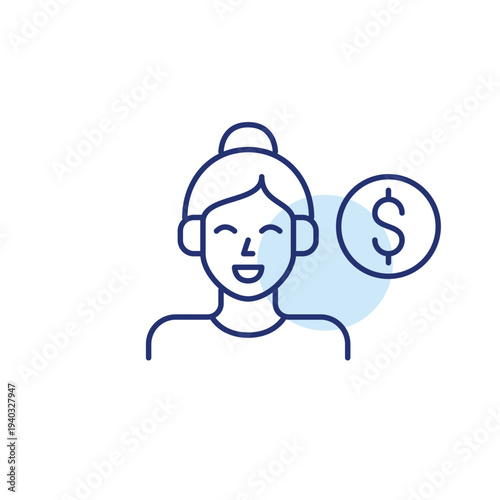 Music streaming cost, audio service payment. Woman in headphones recording podcast. Pixel perfect, editable stroke vector icon