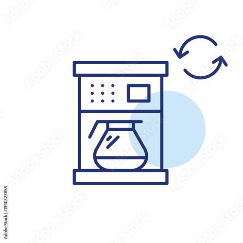 Coffee maker and renew symbol. Beverage refill, menu update. Pixel perfect, editable stroke vector icon