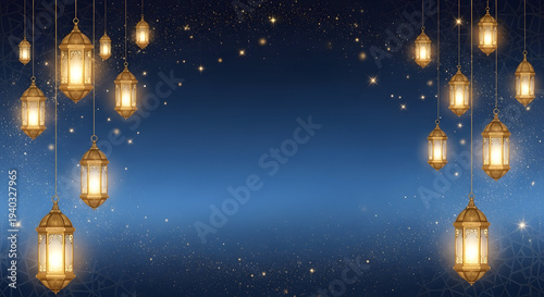 Glowing Lanterns on Blue Night Sky