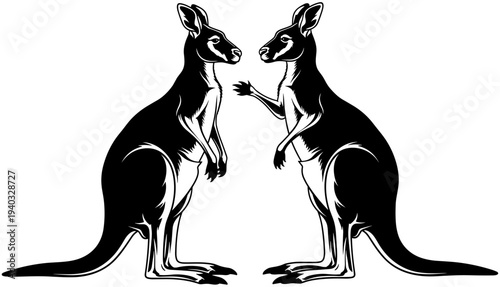 Untitled-18silhouette vector set, Australian wildlife icons with joey in pouch, standing and jumping wallaby graphics isolated on white background