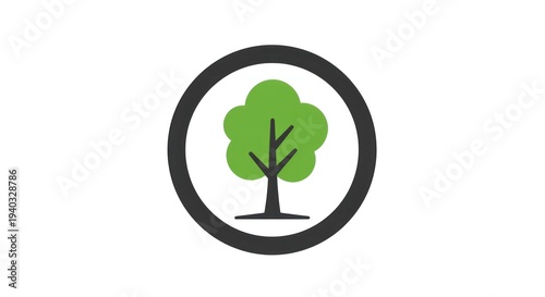 A simple green tree icon inside a black circle on white background