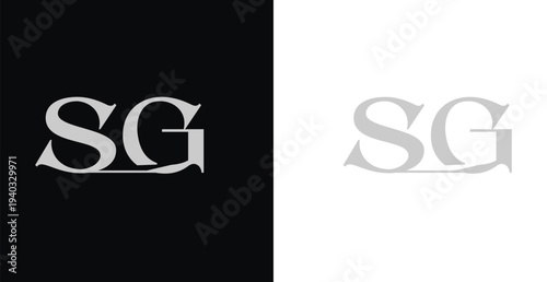 Elegant SG serif monogram logo in black and white luxury style
