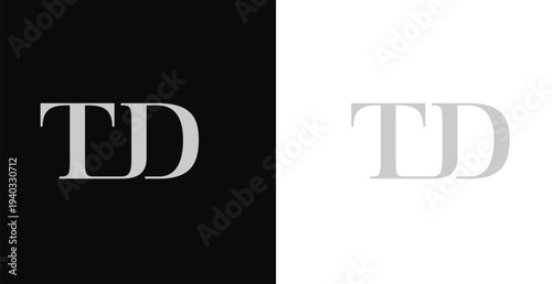 Elegant TD serif monogram logo in black and white luxury style