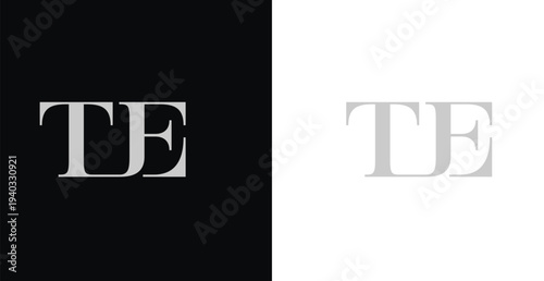 Elegant TE serif monogram logo in black and white luxury style