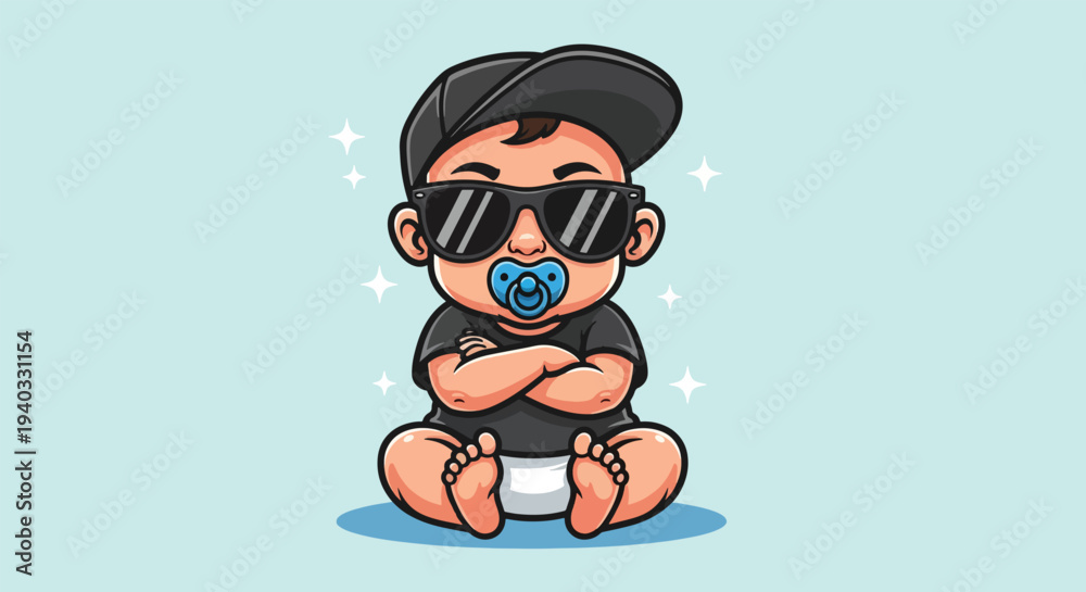 Obraz premium Cool Baby Wearing Sunglasses and Pacifier with Cap.