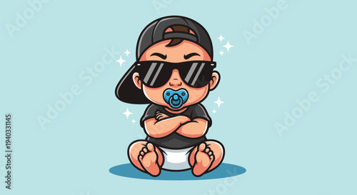 Cool Baby Wearing Sunglasses and Cap.