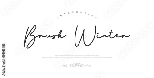 Brush Winter, Script alphabet letters font logo. Typography luxury classic lettering serif italic fonts decorative wedding vintage retro logos. vector illustration
