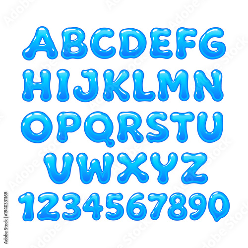 Watermark vector alphabet set. Blue alphabet on a light background with numbers.
