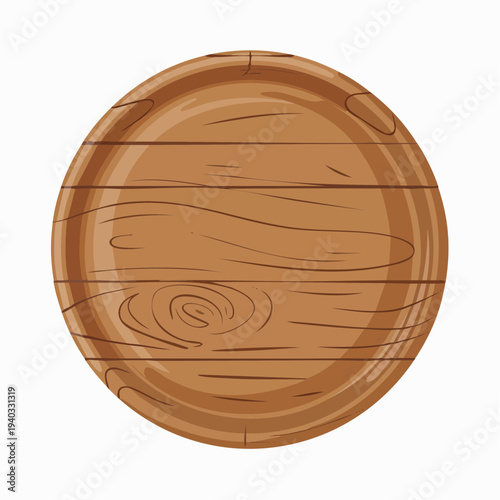 A wooden plate illustration viewed from above showing a circular shape with wood grain texture and visible planks
