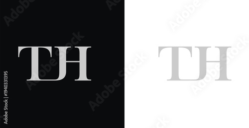 Elegant TH serif monogram logo in black and white luxury style