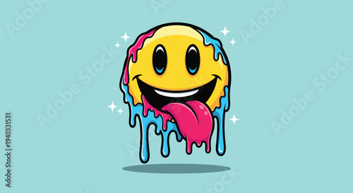 Happy Melting Smiley Face with Tongue Out.