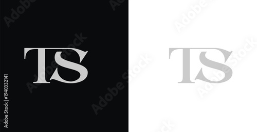 Elegant TS serif monogram logo in black and white luxury style