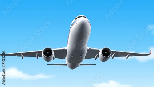 Commercial Airplane Flying in Blue Sky