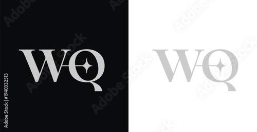 Elegant WQ serif monogram logo in black and white luxury style