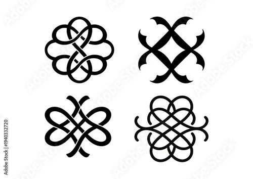 Elegant Interlocking Knot Ornaments and Celtic Style Line Art Vector