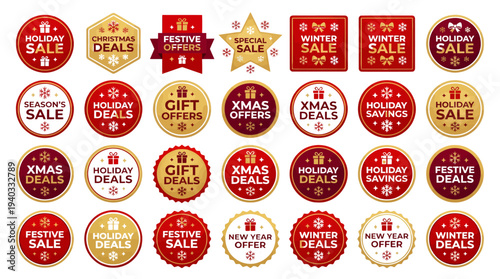 Collection of 20 Christmas sale badges for festive promotions
