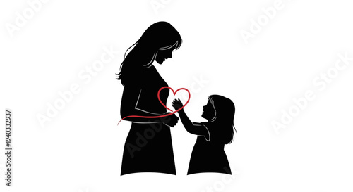 Mother and Child Silhouette with Heart Symbolizing Love and Connection.