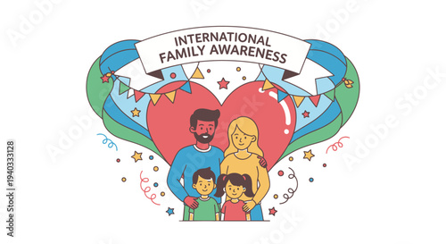 International Family Awareness Day colorful illustration with heart and family.